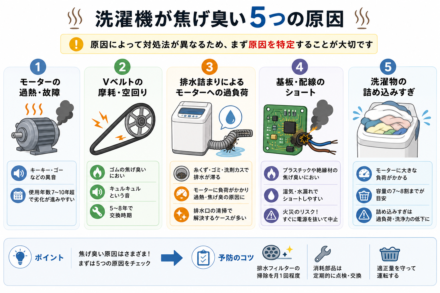 洗濯機が焦げ臭い5つの原因
