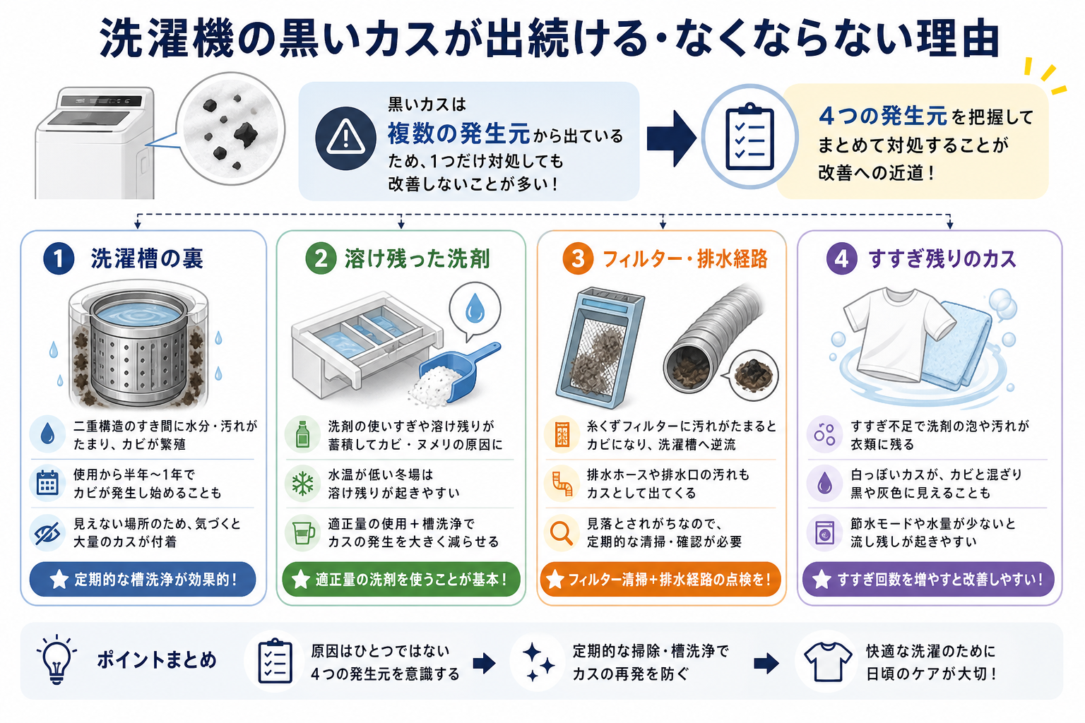 洗濯機の黒いカスが出続ける・なくならない理由