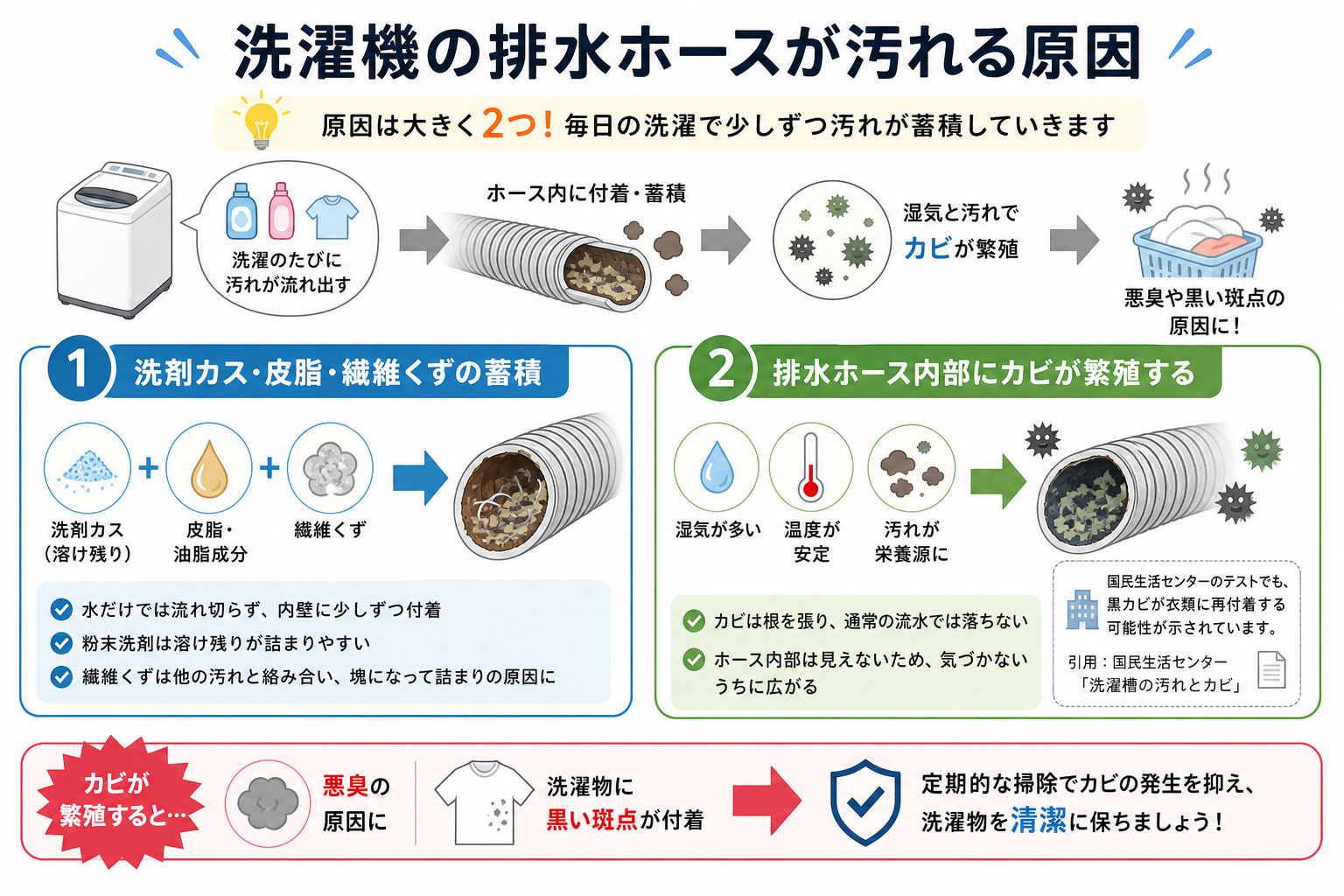 洗濯機の排水ホースが汚れる原因