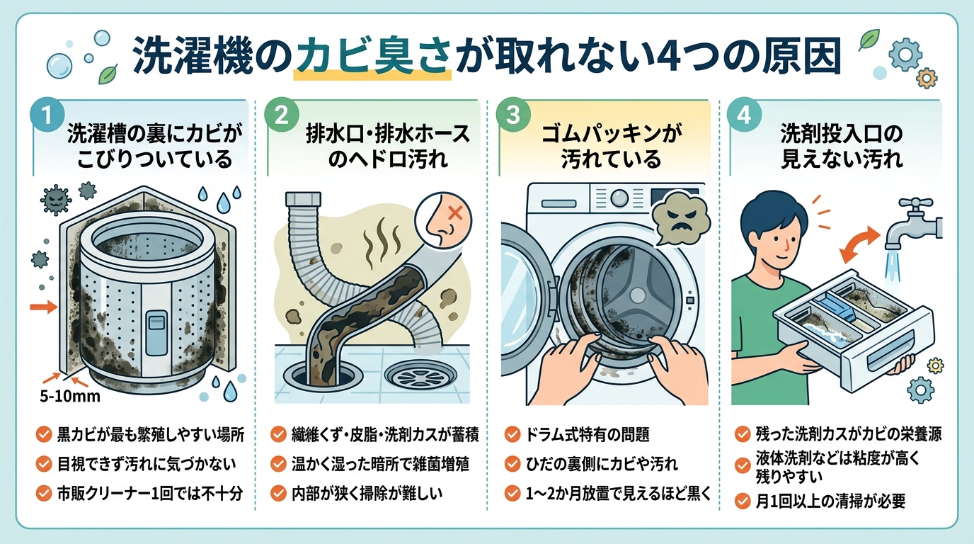 洗濯機のカビ臭さが取れない4つの原因