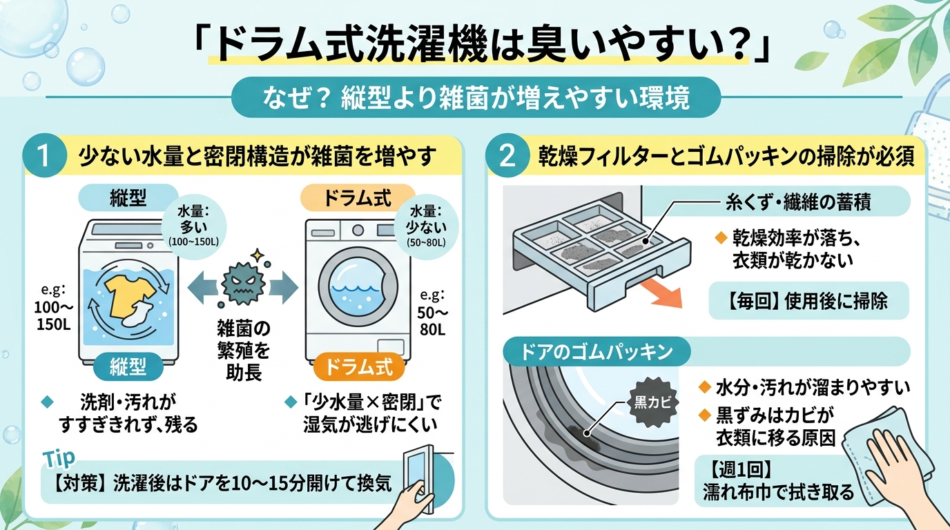 ドラム式洗濯機は臭いやすい?