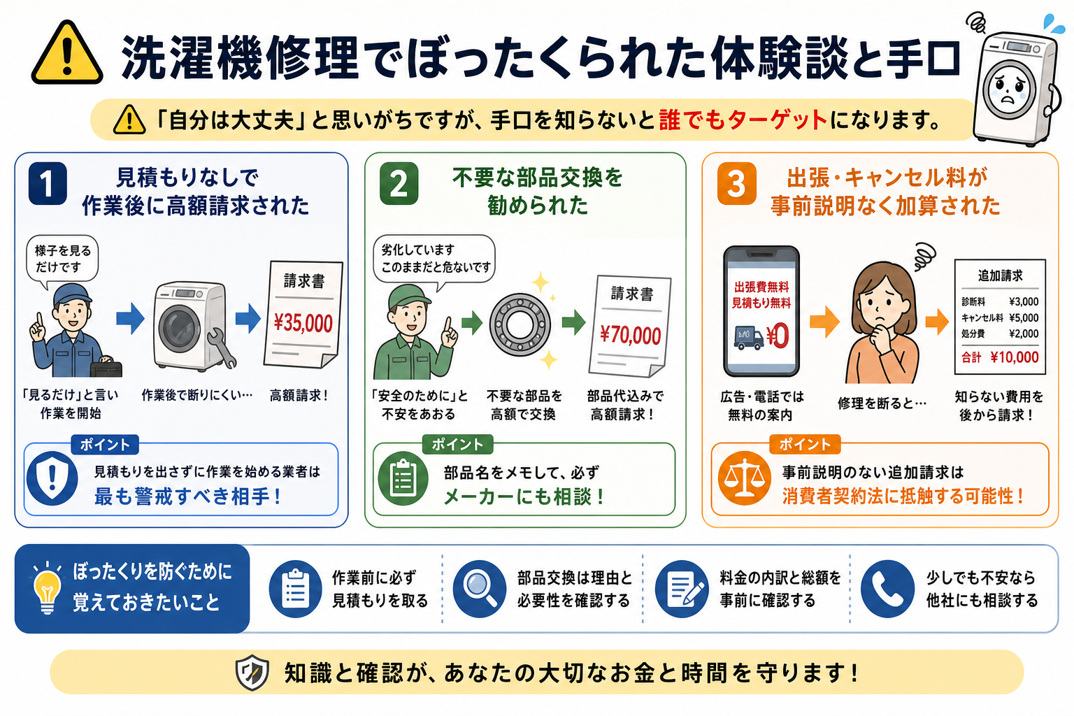 洗濯機修理でぼったくられた体験談と手口