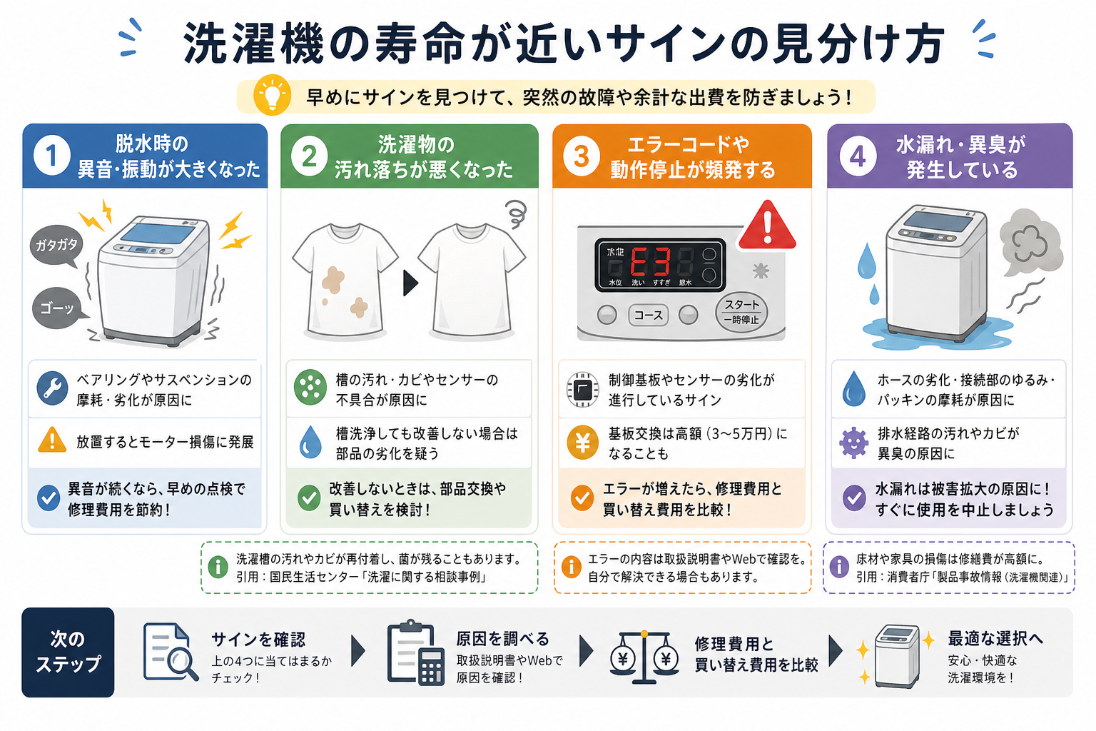 洗濯機の寿命が近いサインの見分け方